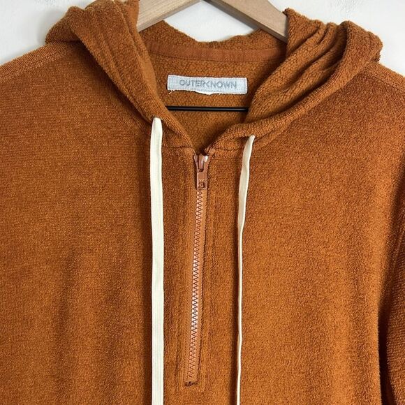 Outerknown Hightide Hoodie Drawstring Zip Terry Cloth Orange Men's Size M - Picture 2 of 7